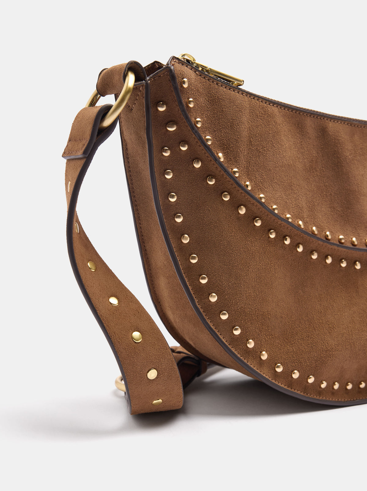 Leather-Effect Crescent Shoulder Bag With Studs