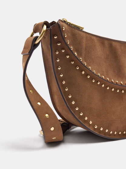 Leather-Effect Crescent Shoulder Bag With Studs