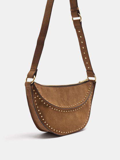 Leather-Effect Crescent Shoulder Bag With Studs