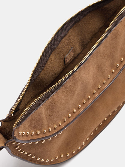 Leather-Effect Crescent Shoulder Bag With Studs