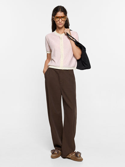 Striped Linen-Blend Cardigan