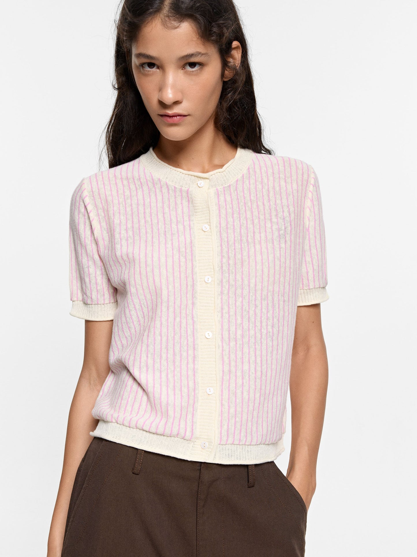 Striped Linen-Blend Cardigan