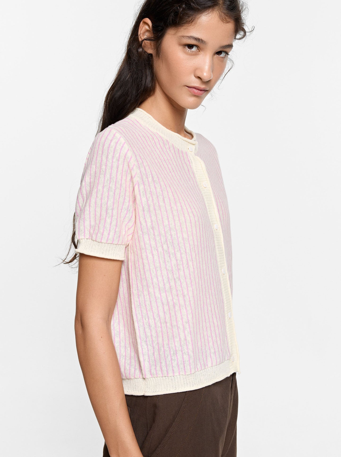 Striped Linen-Blend Cardigan