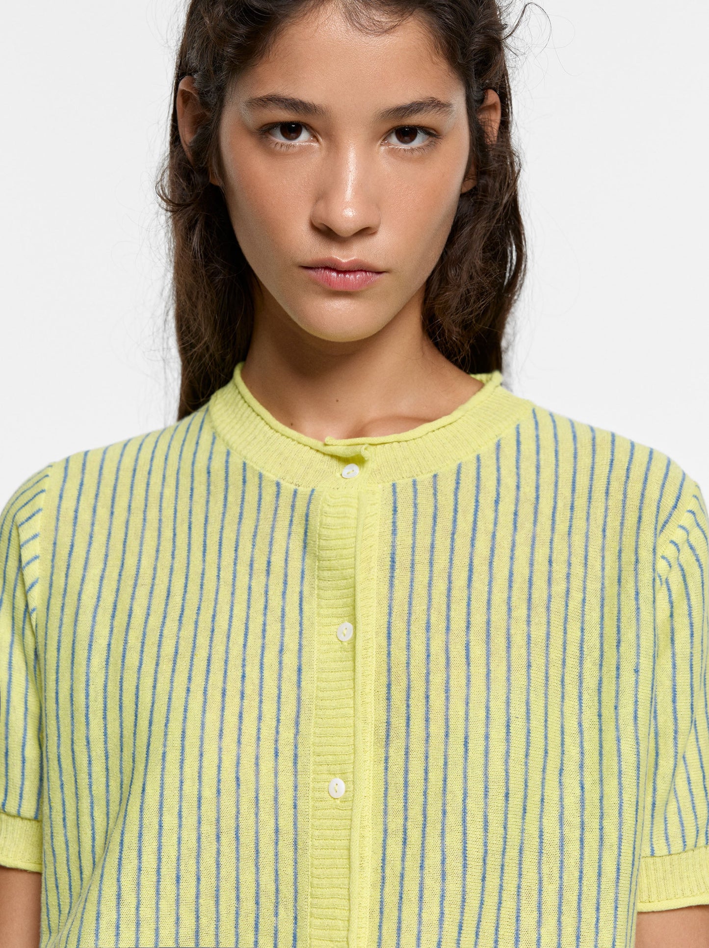 Striped Linen-Blend Cardigan