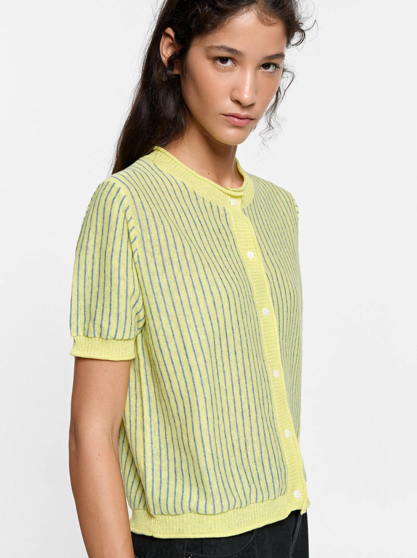 Striped Linen-Blend Cardigan