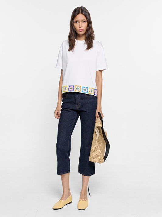 100% Cotton T-Shirt With Crochet
