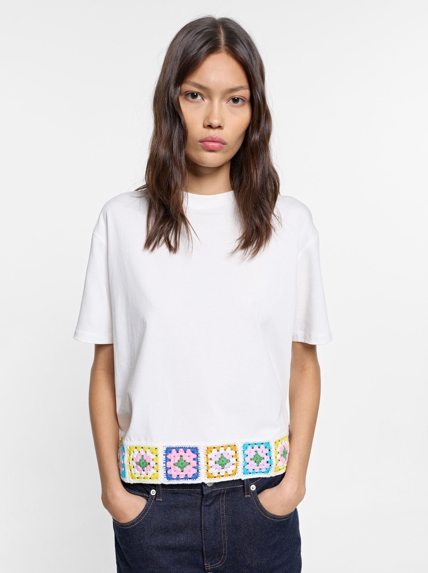 100% Cotton T-Shirt With Crochet