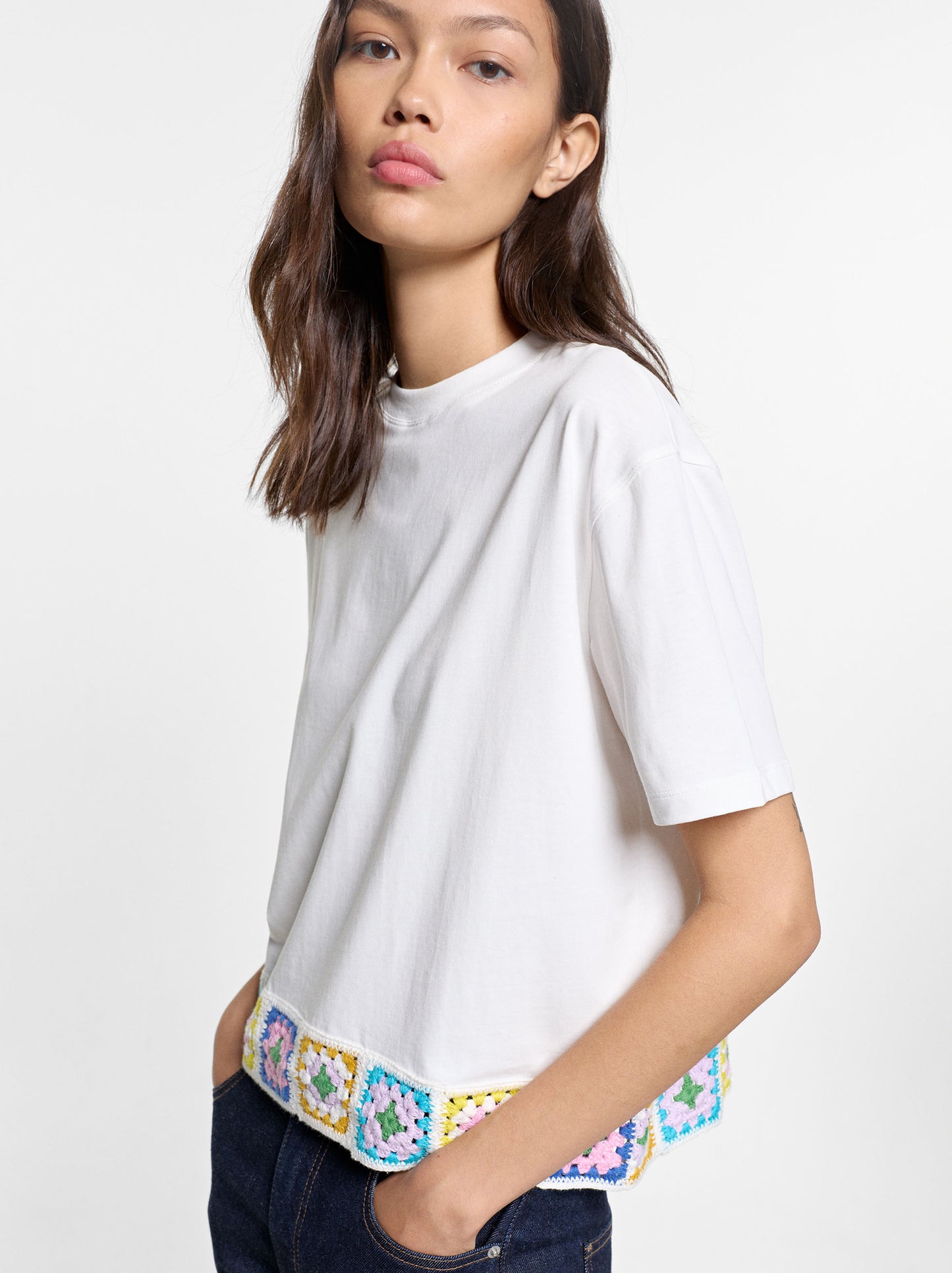 100% Cotton T-Shirt With Crochet