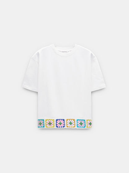 100% Cotton T-Shirt With Crochet