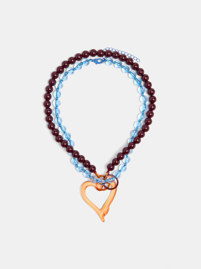 Set Of Beaded Necklaces With Heart Pendant