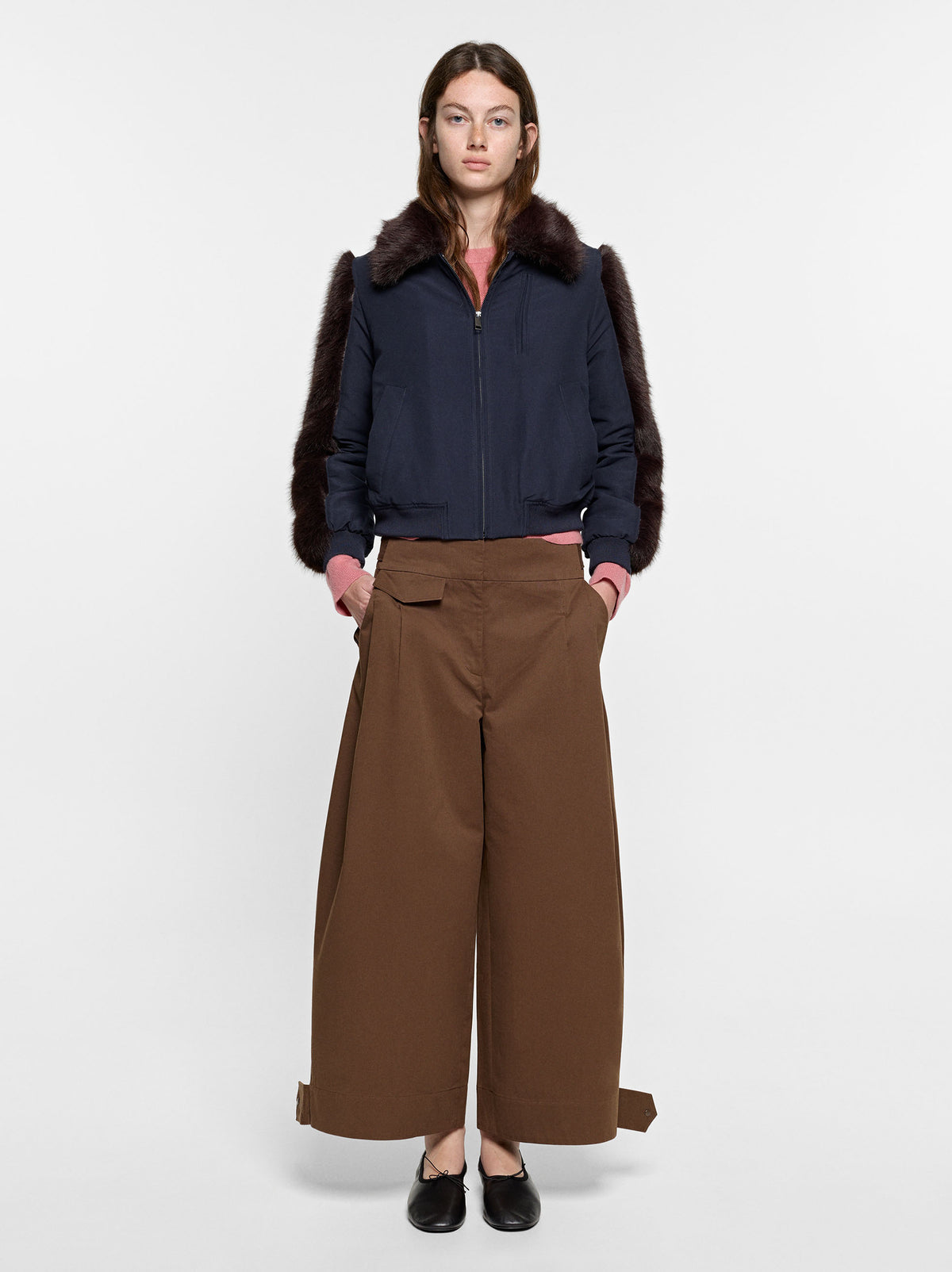 Barrel-Leg Trousers With Pleats 100% Cotton
