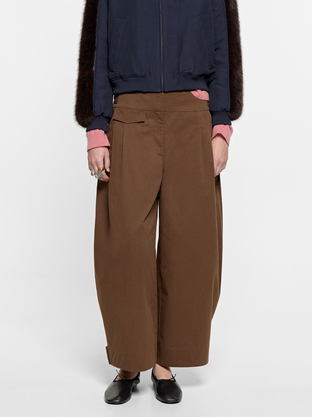 Barrel-Leg Trousers With Pleats 100% Cotton