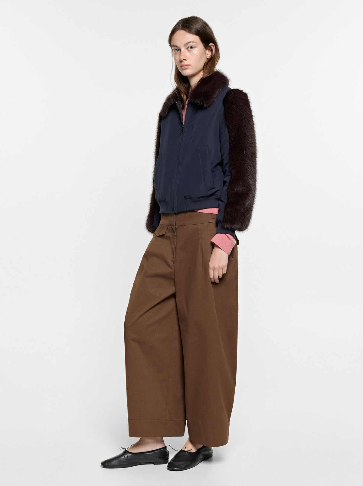 Barrel-Leg Trousers With Pleats 100% Cotton