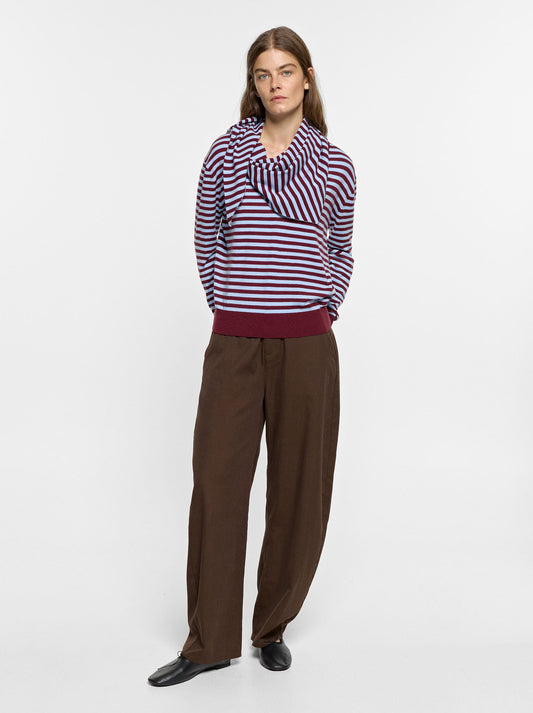 Striped Knit Sweater With Shawl