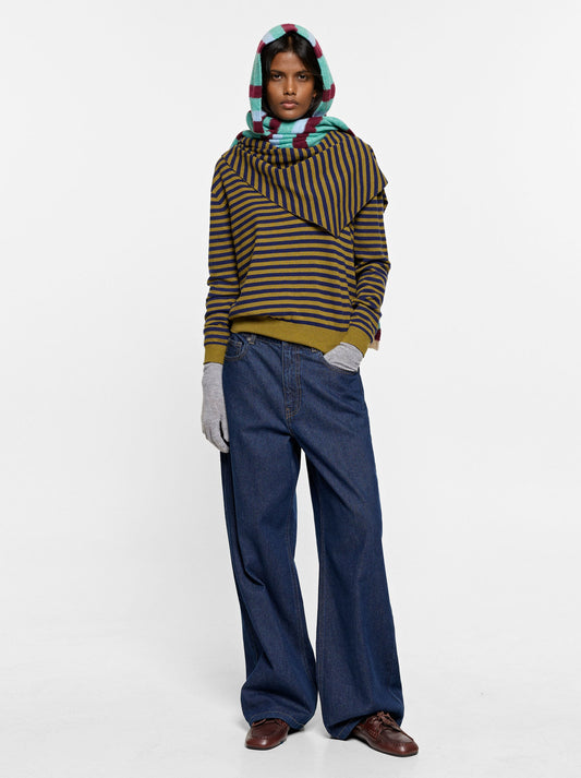 Striped Knit Sweater With Shawl