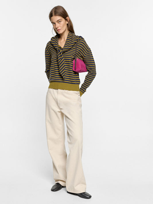 Striped Knit Sweater With Shawl