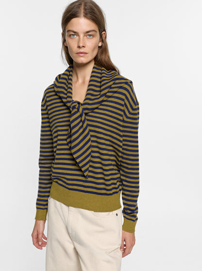 Striped Knit Sweater With Shawl