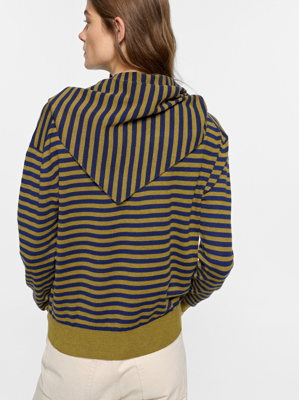Striped Knit Sweater With Shawl