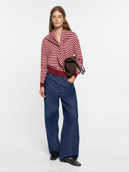 Striped Knit Sweater With Shawl Collar