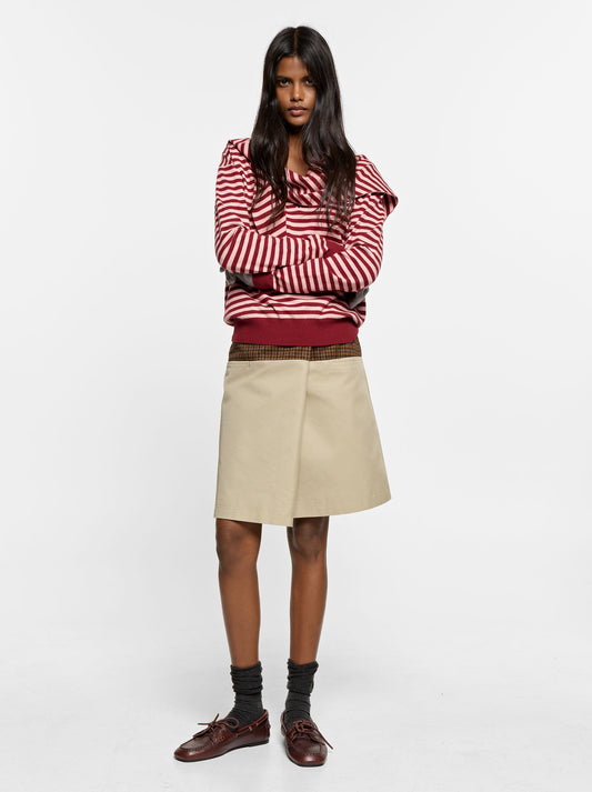 Striped Knit Sweater With Shawl Collar