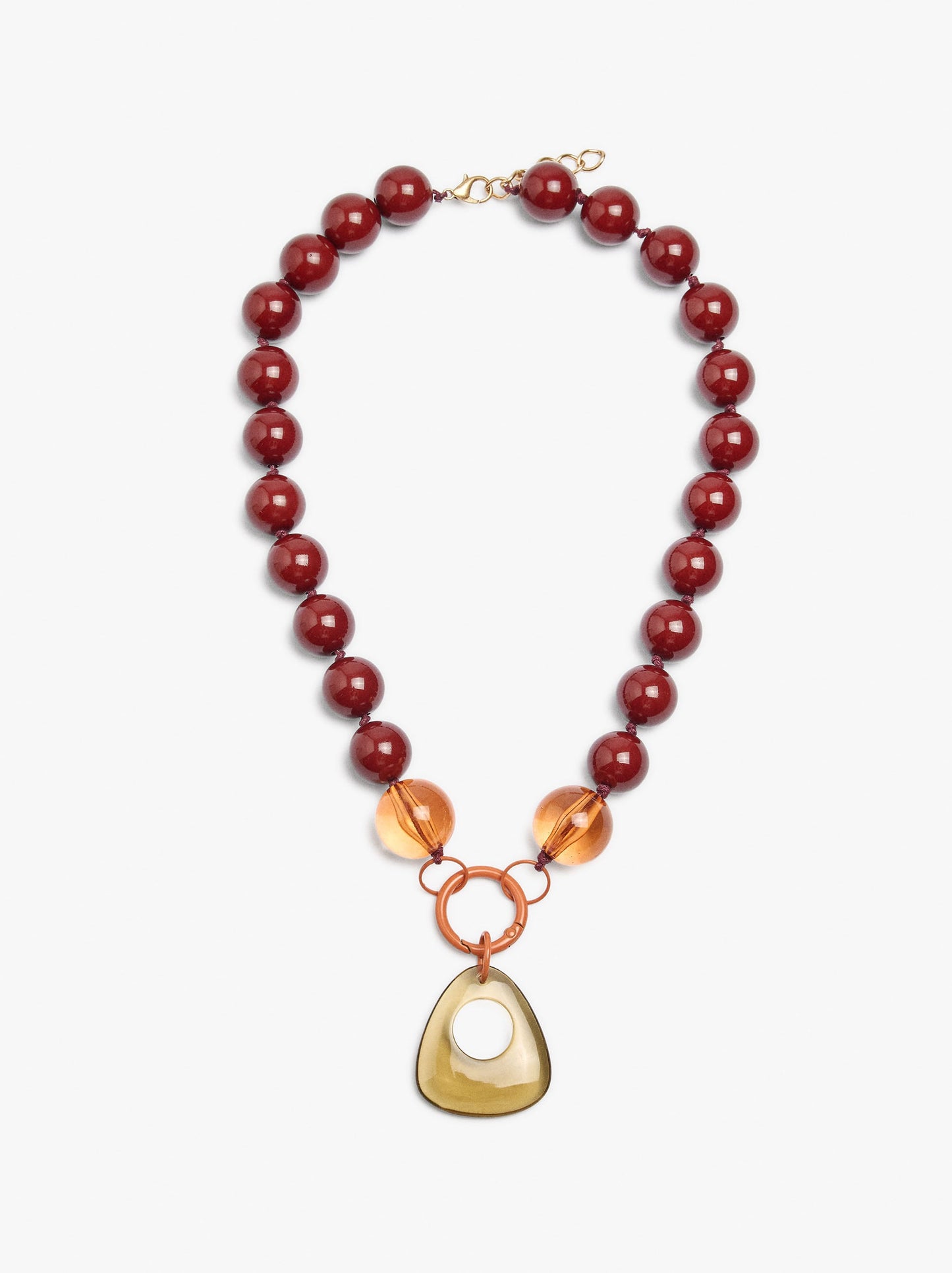 Resin Bead Necklace With Oval Pendant