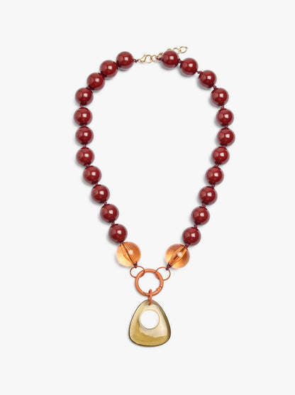 Resin Bead Necklace With Oval Pendant