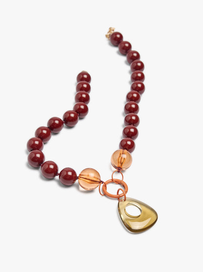 Resin Bead Necklace With Oval Pendant