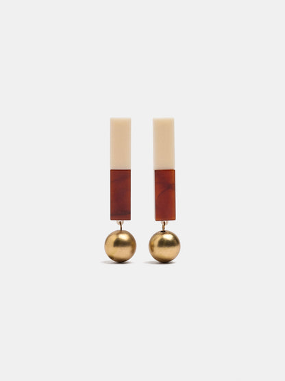 Bicolor Bar Earrings With Sphere
