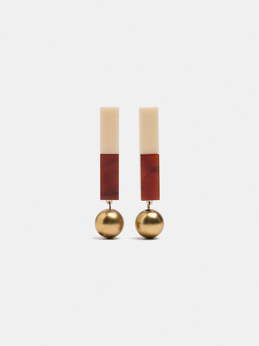 Bicolor Bar Earrings With Sphere