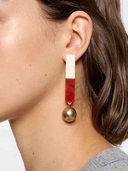 Bicolor Bar Earrings With Sphere