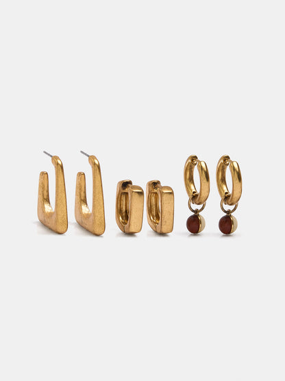 Set Of Bicolor Bead Hoop Earrings