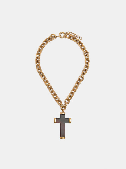 Short Link Necklace With Cross Pendant