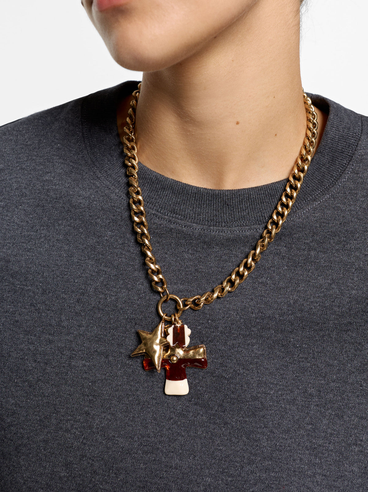 Short Link Necklace With Multiple Pendants