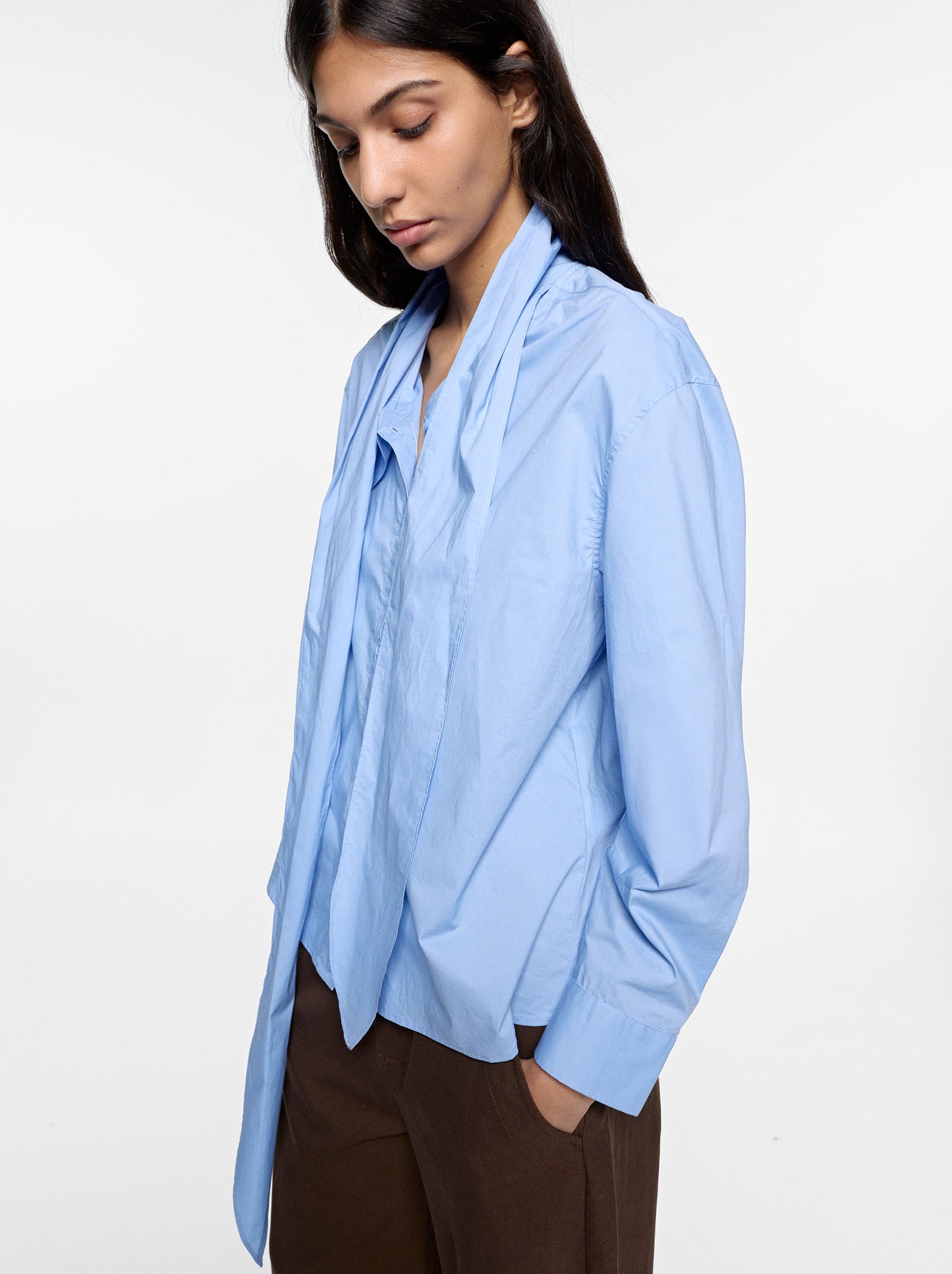 Plain Shirt With Integrated Scarf