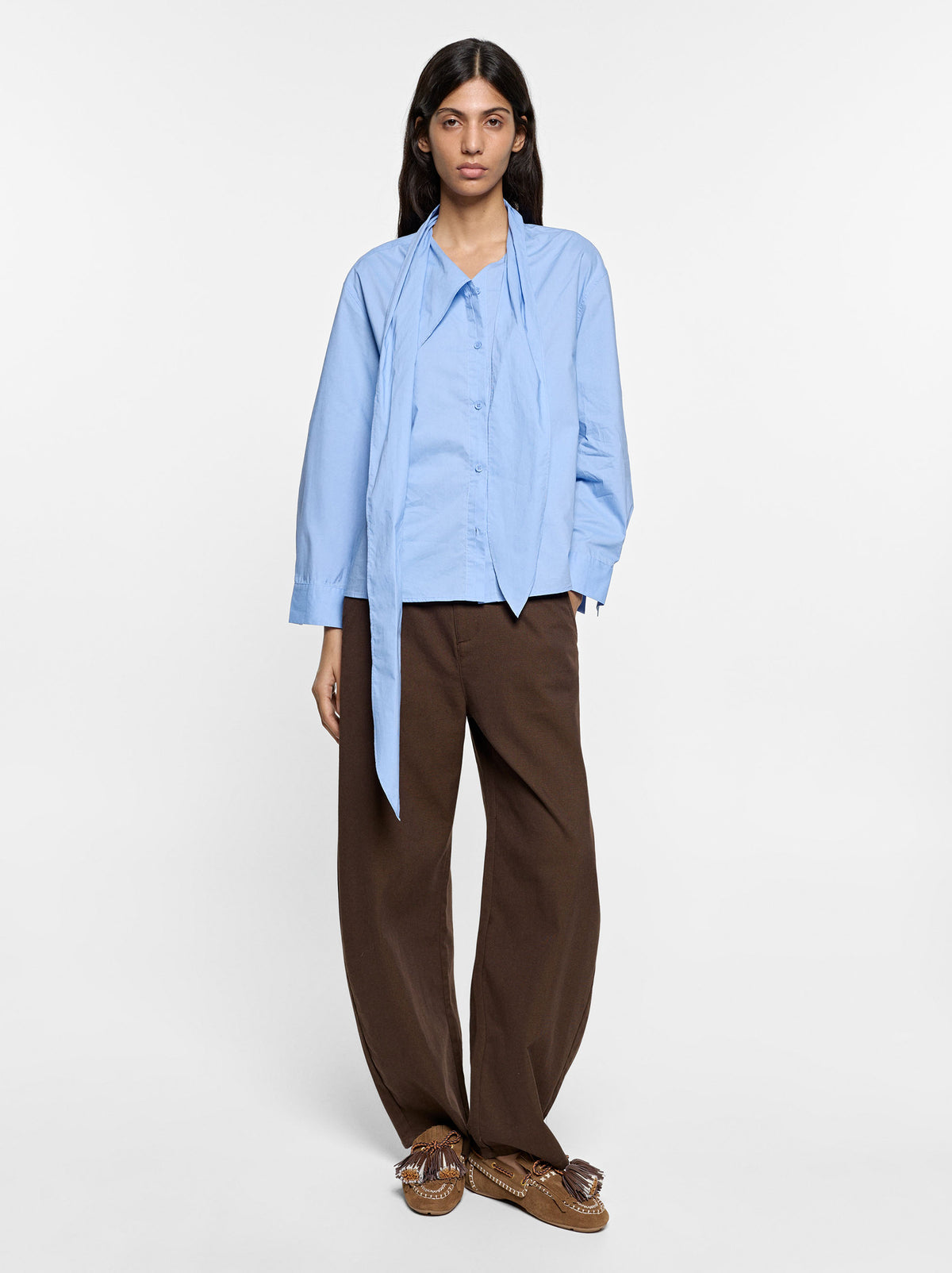 Plain Shirt With Integrated Scarf