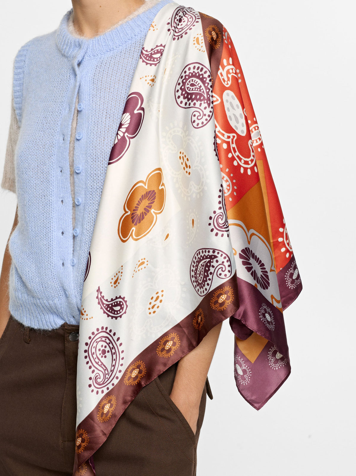 Printed Satin Square Scarf