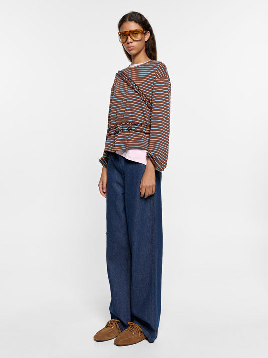 Striped Long-Sleeved T-Shirt With Ruffles