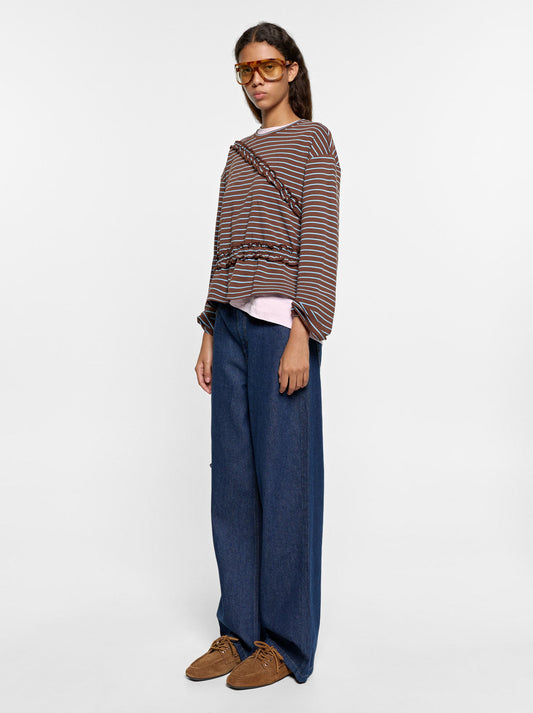 Striped Long-Sleeved T-Shirt With Ruffles