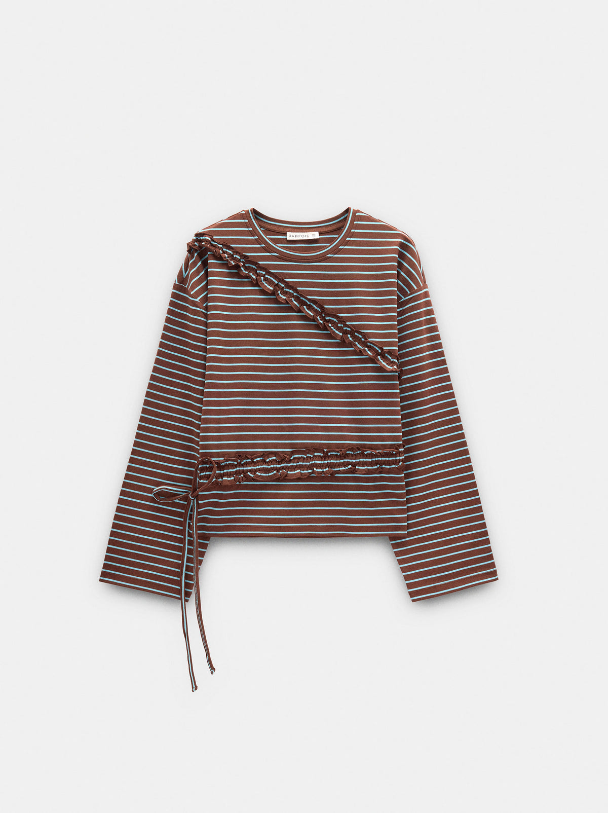 Striped Long-Sleeved T-Shirt With Ruffles