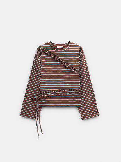 Striped Long-Sleeved T-Shirt With Ruffles