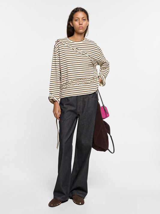 Striped Long-Sleeved T-Shirt With Ruffles