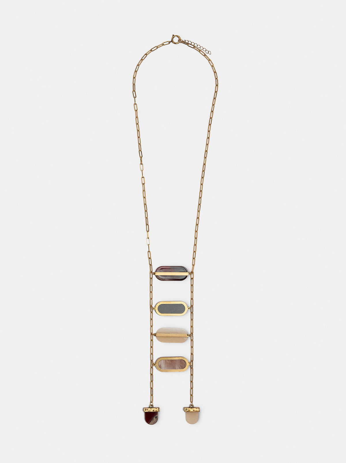 Long Necklace With Oval Stone-Effect Pendants