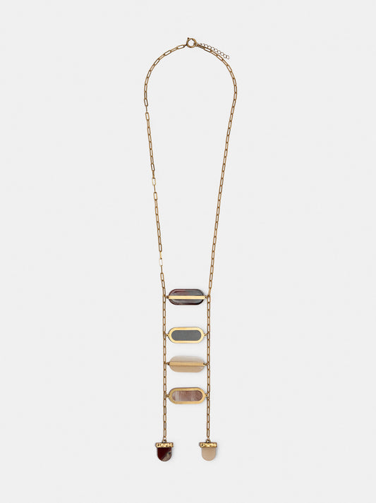 Long Necklace With Oval Stone-Effect Pendants