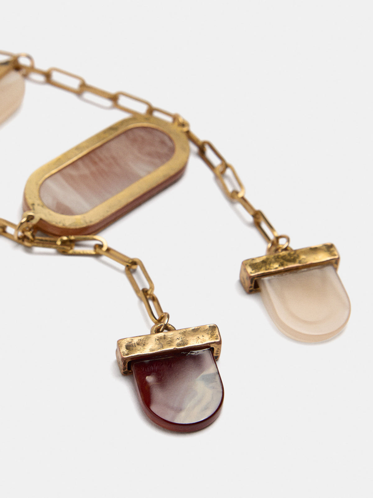 Long Necklace With Oval Stone-Effect Pendants