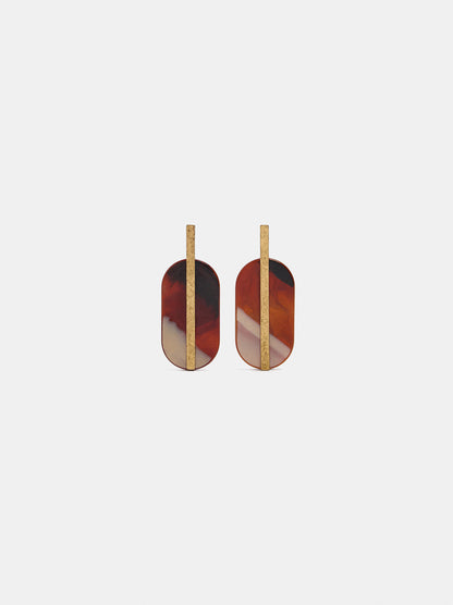 Oval Stone-Effect Earrings With Bar