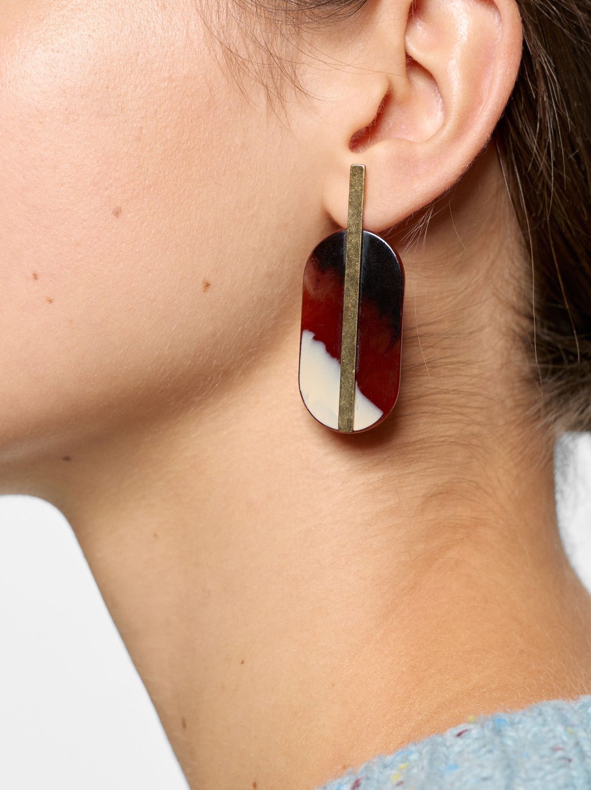 Oval Stone-Effect Earrings With Bar