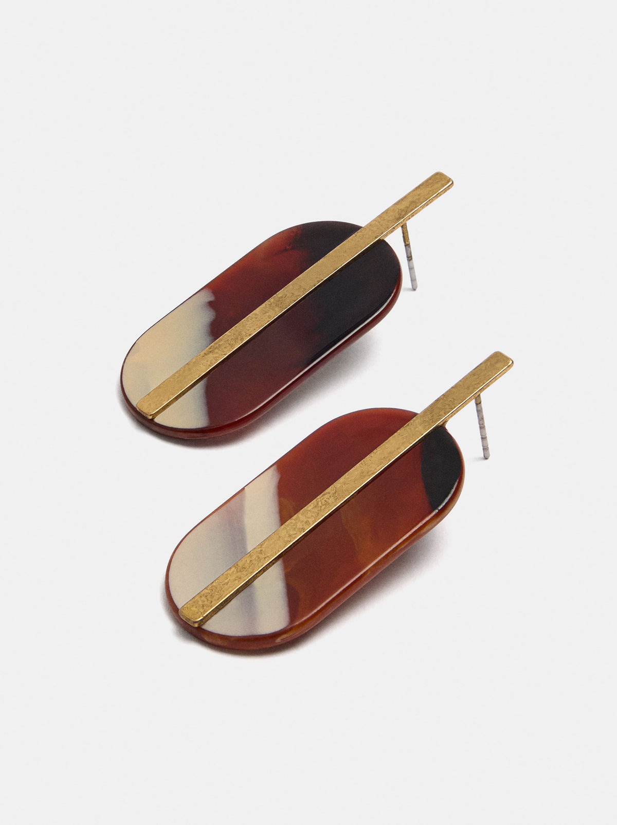 Oval Stone-Effect Earrings With Bar
