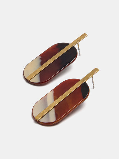 Oval Stone-Effect Earrings With Bar