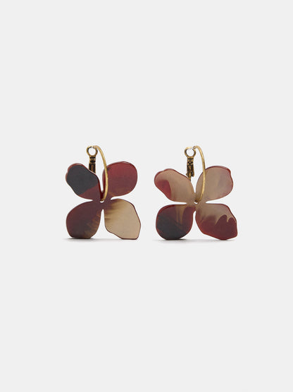 Flower Pendant Hoop Earrings With A Stone Effect