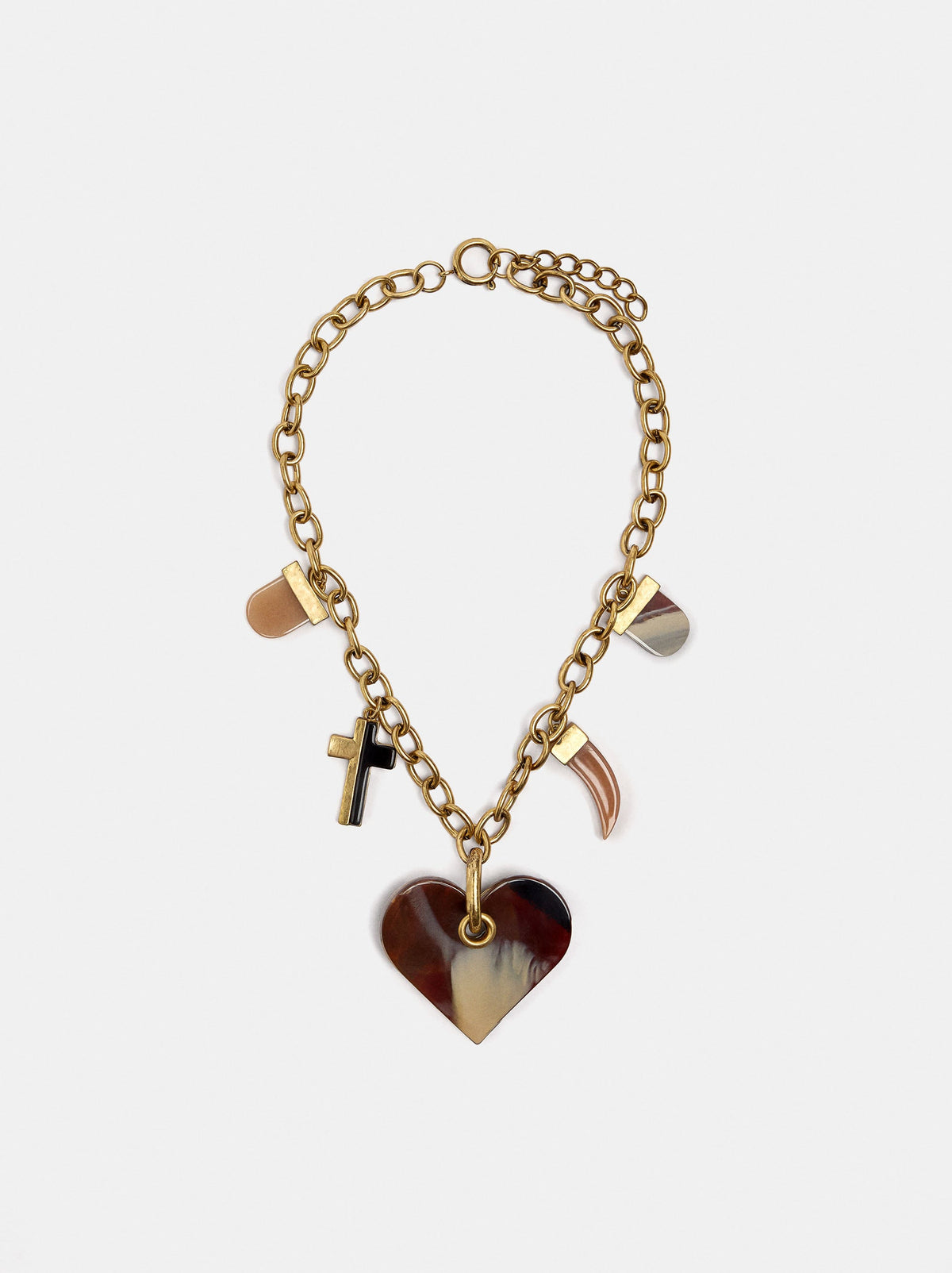Link Necklace With Heart Pendant With Stone Effect